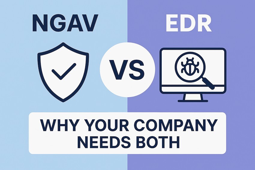 Graphic showing NGAV shield and EDR computer icons for a piece on endpoint security needs.